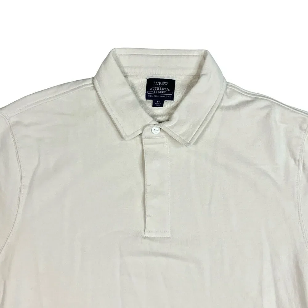 J Crew Polo Rugby Pullover Sweatshirt Mens M Cream Fleece Cotton Preppy BW510‎